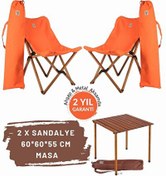 Resim Kahverengi Turuncu Kılıf Sandalye ve 60x60x55 CM Kahverengi Ahşap Katlanır Masa Seti Bag The Joy
