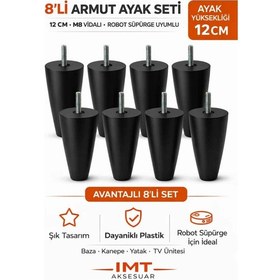 Resim İmt Aksesuar Armut Mobilya Ayağı 8 Adet 12 Cm Siyah Robot Süpürgeye Uyumlu Koltuk Kanepe Baza Ayağı Seti Siyah 