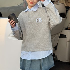 Resim Kızların sahte iki parçalı sweatshirt'i 2025 bahar yeni Gençlerin Batı tarzı gömlek yaka uzun kollu üst büyük Gençler bahar ve sonbahar kıyafetleri 