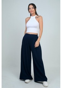 Resim By Saygı Kadın Beli Lastikli Cepli Önü Pileli Bol Paça Osyho Pantolon-41743 Lacivert 
