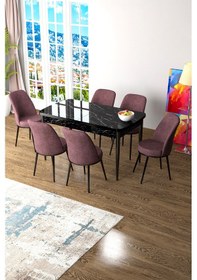Resim Canisa Zen Serisi 80x132 Mdf Açılabilir Siyah Mermer Desen Masa Takımı Ve 6 Gül Kurusu Sandalye Masa Siyah Mermer Desen Sandalye Gülkurusu 
