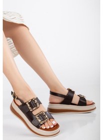 Resim Günlük Kadın Sandalet Çift Tokalı Yumuşak Rahat Ortopedik Kahverengi 