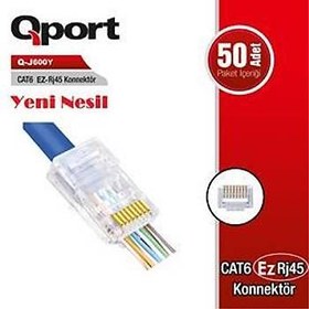 Resim QPort Q-J600Y Cat6 50lik Paket Ez-rj45 Yeni Nesil Konnektör 