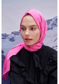 Resim Carell Yazı Desen Jakar İtalyan İpekli Şal Koyu Pembe Çok Renkli 