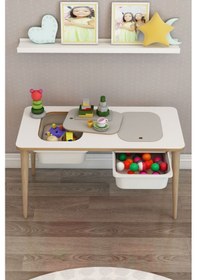 Resim Moniev Çocuk Oyun Etkinlik Çalışma Masası Tek Masa Beyaz Beyaz 