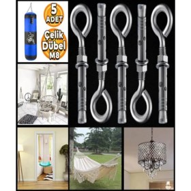 Resim BRATİ HAND TOOLS Kancalı Çelik Dübel M8 Salıncak Boks Torbası Avize Tavan Asma Aparatı Asacağı Kapalı Ağız 5 Adet 