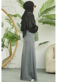 Resim 2252-denim Püsküllü Etek Gri Gri 