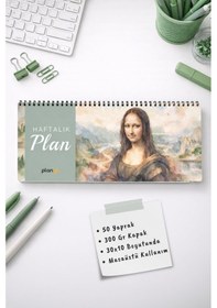 Resim Tarihsiz Spiralli Haftalık Masaüstü Planlayıcı - Mona Lisa - 10x30 Cm Plango Turkuaz 
