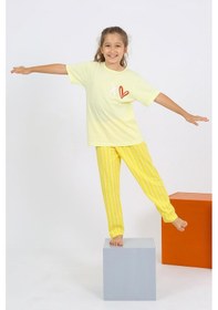 Resim Akbeniz Kız Çocuk Kısa Kol Sarı Penye Pijama Takım 20432 