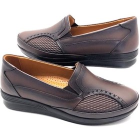 Resim Deritarz Hakiki Deri Tam Ortopedik Kadın Anne Ayakkabısı Kahverengi 