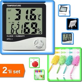 Resim Hereveoyuncak Dijital Termometre Nem Ölçer Higrometre Saat + Uzayabilen Mikrofiber Toz Alma Fırçası - 2li Set D8U3 