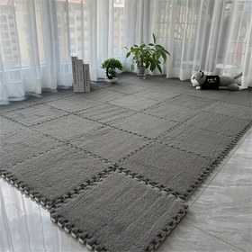 Resim 12 Adet Peluş Yatak Odası Alan Halıları, 29.97x29.97 cm Boyutuna Kesilebilir Tatami Matları, Ev Kullanımı İçin Yumuşak Polyester Kilitli Zemin Halıları 