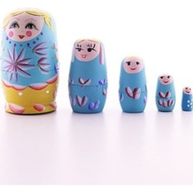 Resim Ahşap Tombul Iç Içe Matruşka Bebek Mavi 1 Set 5Li Büyük Boy (548382439) 