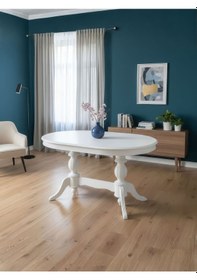 Resim Montclair Çift Baba Ayaklı Masif Ahşap Oval Yemek Masası 90x140 Beyaz 