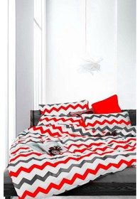 Resim Doğal Pamuk Tek Kişilik Nevresim Takımı Zigzag Kırmızı 
