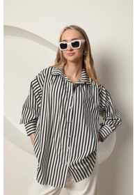 Resim Chıcnhappy Poplin Kalın Çizgi Kadın Gömlek Siyah 24pn50610147 Siyah 