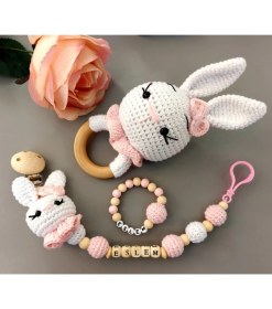 Resim PremiumPort Renkli Amigurumi Emzik Zinciri, Kişiselleştirilebilir, Eğlenceli Tasarım 