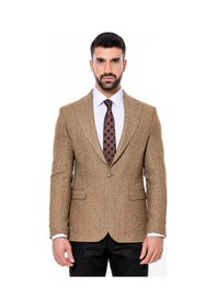 Resim Wessi Kendinden Desenli Slim Fit Yün Taba Erkek Ceket Taba 