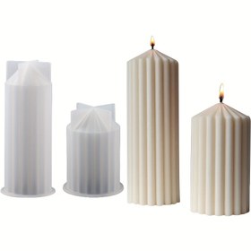 Resim Mum Yapımı için 2'li Set Silikon Mum Kalıpları, Reçine Alçı Dökümü için 3D Çizgili Silindir Silikon Kalıp, Masa Süslemesi için DIY El Sanatları 