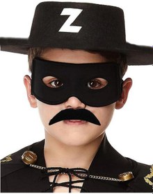 Resim Siyah Renk Zorro Şapkası Zorro Maskesi Ve Zorro Bıyık Çocuk Boy 