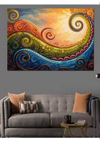 Resim Ahşap Tablo Renkli Girdaplar Ve Soyut Manzara 