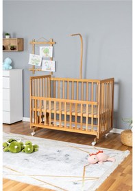 Resim Ahşap Beşik Anne Yanı Beşik Vernikli 70x130 - Uyku Setsiz Yataksız + Tekerlekli Ahşap 