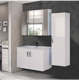Resim Asmira Banyo Dolabı - 80 cm - 3'lü Set - Beyaz 