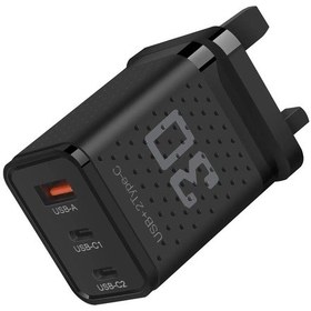 Resim 3 Port Usb 2 Tip C Şarj Cihazı Hızlı Şarj Duvar Şarj Cihazı Hızlı Şarj İphone Uyumlu Uk Plug Black 1 Adet 