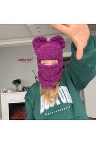 Resim Linka Knit El Yapımı Ayıcık Balaclava, Kar Maskesi Balaclava, Günlük Kasksız Kullanım Kar Maskesi 