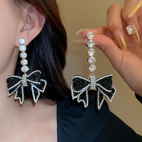Resim 1 Çift Vintage Lüks Moda Blingbling Parti Hediye Fiyonk Kolye Küpeler 