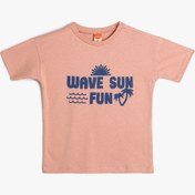 Resim Erkek Bebek Slogan Baskılı Kısa Kollu Tişört Pamuklu 