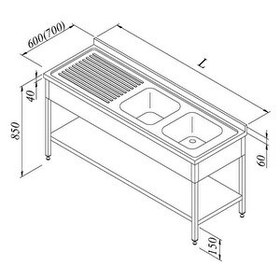Resim Öztiryakiler Evyeli Tezgahı 2G/1D Sol 3 Perdeli Taban Raflı Demonte 140x60 CM 