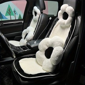 Resim Plush Flower Car Headrest ve Waist Pillow ile sürüş deneyiminizi yükseltin - Yumuşak, Rahat ve Şık, Seyahat veya Ev Kullanımı için Mükemmel, Araba İçi Aksesuarı 