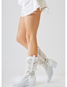 Resim Orietta Beyaz Lazer Kesim Körüklü Yazlık Çizme 001 