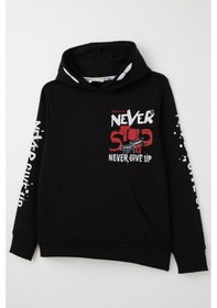 Resim Breeze Erkek Çocuk Sweatshirt Kanguru Cepli Kapüşonlu 9-16 Yaş, Siyah Siyah 