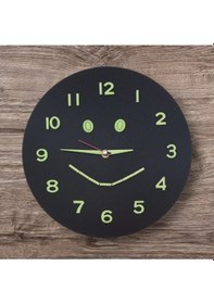 Resim Fosforlu Gülenyüz Kabartma Rakam Ahşap Camsız Çocuk Odası Duvar Saati Çap 29 Cm Siyah 