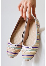 Resim Melin Beyaz Çizgili Baskılı Fiyonk Detaylı Babet 001 