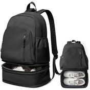 Resim Şık Siyah Ayakkabı Bölmeli Sırt Çantası - Günlük İşe Gidiş Gelişi, Seyahat ve Dış Mekan Aktiviteleri için Büyük Kapasiteli, Çok Bölümlü Tasarım - Erkekler ve Kadınlar için Hafif ve Dayanıklı Polyester Sırt Çantası, Seyahat Sırt Çantası 