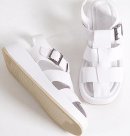 Resim Capone Outfitters Capone Gladyatör Bantlı Dolgu Topuklu Beyaz Kadın Flatform Sandalet 
