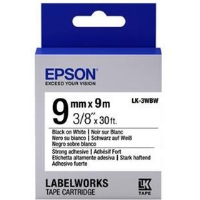Resim Epson LK-3WBW Güçlü Yapışkanlı Beyaz Üzeri Siyah 9mm 9Metre Etiket 