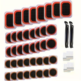Resim 46 parça/66 parça En Son Bisiklet Lastik Tamir Kiti, Kauçuk Yama, Metal Dosya Yanları ve Çekiçler ile - Dağ, Yol, BMX ve Motosiklet Sürücüleri için Temel Araç - Tam Bisiklet Macerası İç Lastik Tamir Kiti 