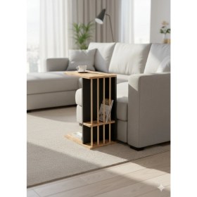 Resim Ayz Pintdi C Tipi Koltuk Yanı Sehpası Dergilikli Laptop Kahve Yan Sehpası Çam - Negro - Cappucino 