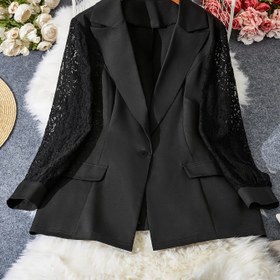 Resim Kadınlar için Şık Dantel Detaylı Tek Düğmeli Blazer - Polyester & Elastan, Makinede Yıkanabilir, Sonbahar/Kış İçin Mükemmel 