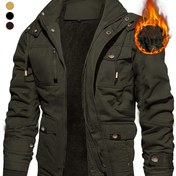 Resim Erkekler için kalın ve sıcak orta uzunlukta ağır giyim ceketi, çıkarılabilir kapak - Çoklu fermuarlı cepler, rahat dış mekan iş giyimi, polyester astarlı, düğmeli ön, soğuk hava için düzenli fit, kış dış giyim | Fonksiyonel tasarım | Dayanıklı fermuar kapanışı, kış ceketleri 