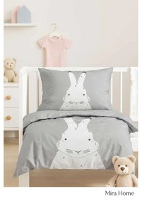 Resim Yenidoğan Kız / Erkek Unisex Bebek Nevresim Takımı %100 Pamuklu Gri Tavşan Çok Renkli 