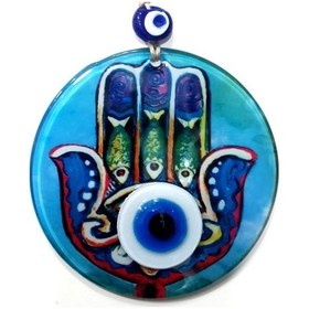 Resim Füzyon Cam Fatma Ana Bereket Eli Desenli Nazar Boncuklu Duvar Süsü 