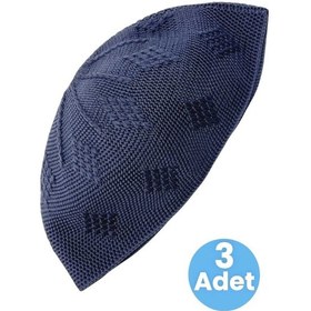 Resim Uniquetrenders 3'lü Dokuma Örgü Desenli Takke Kaliteli Namaz Takkesi Lacivert 