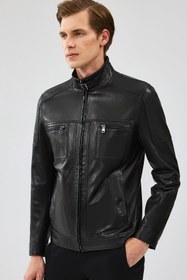 Resim Derimod Wade Erkek Siyah Slim-Fit Deri Mont 22WGD6462VE 