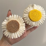 Resim Tekli Bohem Ayçiçeği Saç Tokası - Katmanlı Taç ve Sarı Merkezeli Yapay Çiçek, Bej & Kahverengi Çizgili Tasarım, Kadınlar için Günlük ve Tatil Saç Modelleri (Haki/Sarı), Şık Çiçekli Aksesuar, Detaylı Taç Doku 