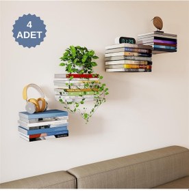 Resim Sihirbaz Raf Duvar Rafı Metal Kitaplık Gizli Kitaplık Görünmez Dekoratif Duvar Kitaplığı 4 Adet Diğer 